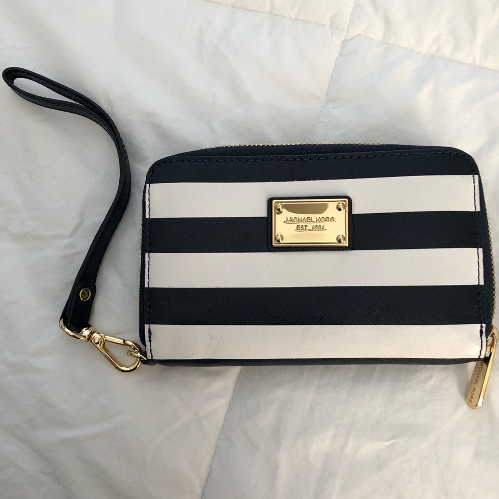 Navy and White stripped Michael Kors wristlet